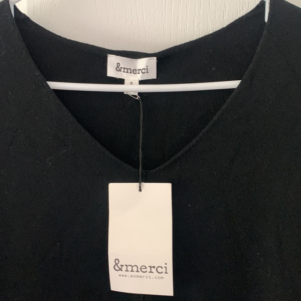 & Merci Black v neck pullover Sweater Dress S NWT casual oversized Lagenlook - Picture 2 of 10